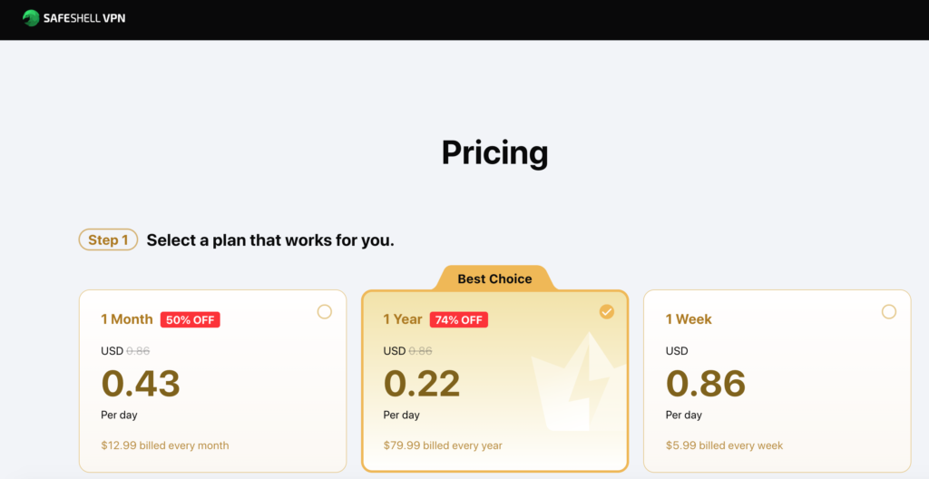 SafeShellVPN pricing plan